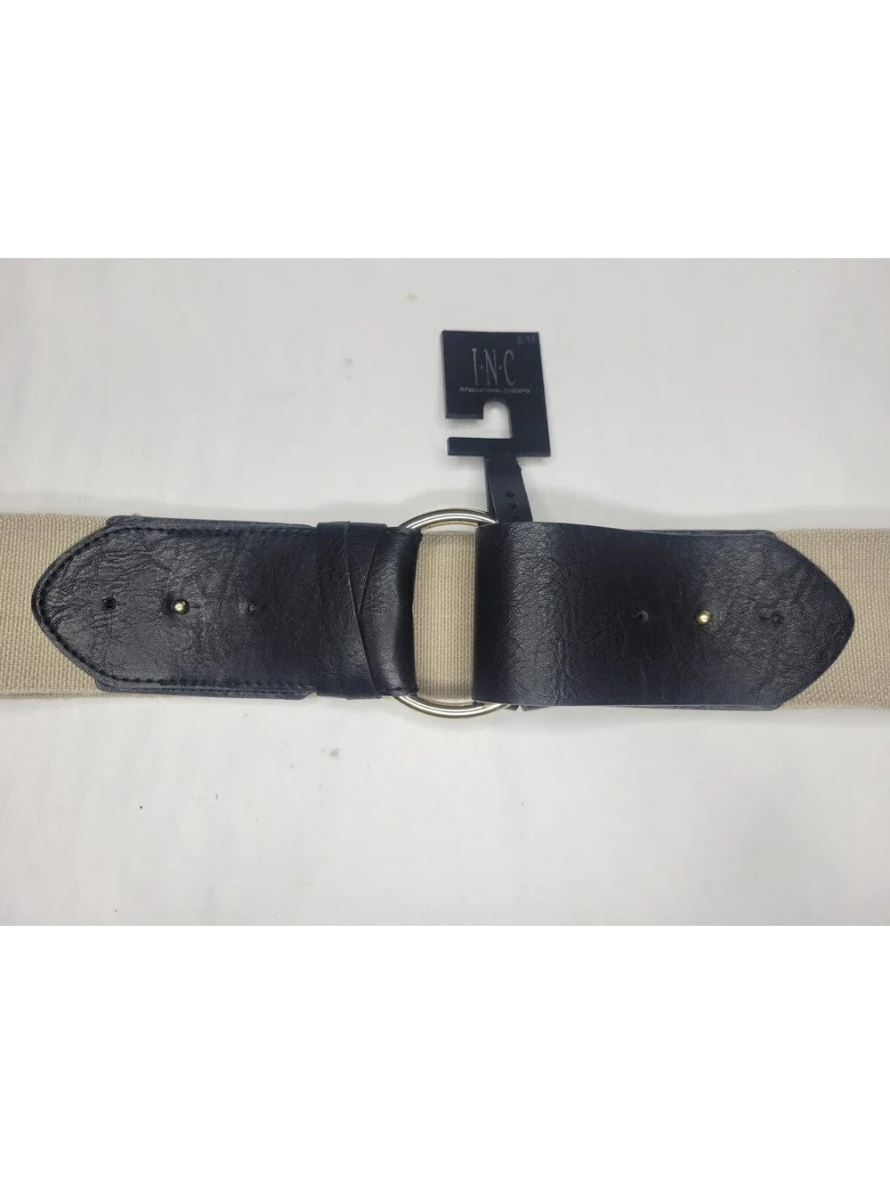 INC International Concepts Womens Waist Belt Wide Stretch Natural Linen Size M/L